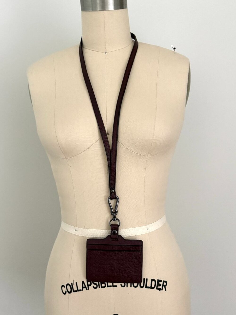 Coach Oxblood Pebble Leather Card Case ID Badge Holder Corporate Chic Luxury